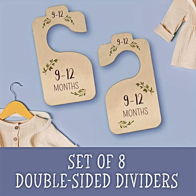 8 Stück doppelseitige Baby-Schrank-Organizer aus Holz, Baby-Schrank-Trennwände, Neugeborene bis 24 Monate, bezaubernde Kinderzimmer-Dekoration, Kleiderbügel-Trennwände in Baby-Kleidergröße für Babys, Mädchen und Jungen, Halloween, Thanksgiving, Weihnachtsgeschenk