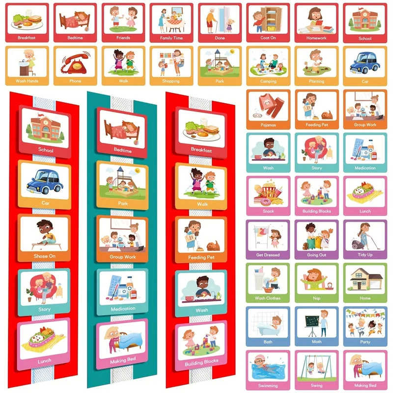 60 Stück visuelle Zeitplankarten, tägliche Routinekarten für Zuhause, Tag und Nacht, Routinediagrammkarten, visueller Wandplaner, Aufgabendiagramm für Kinder, Kleinkinder, Verhaltensplankarten für Kinder, Klassenzimmer, Schule