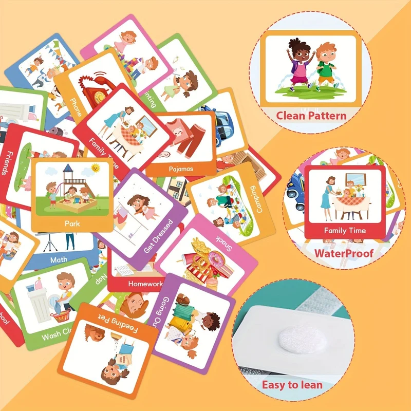 60 Stück visuelle Zeitplankarten, tägliche Routinekarten für Zuhause, Tag und Nacht, Routinediagrammkarten, visueller Wandplaner, Aufgabendiagramm für Kinder, Kleinkinder, Verhaltensplankarten für Kinder, Klassenzimmer, Schule