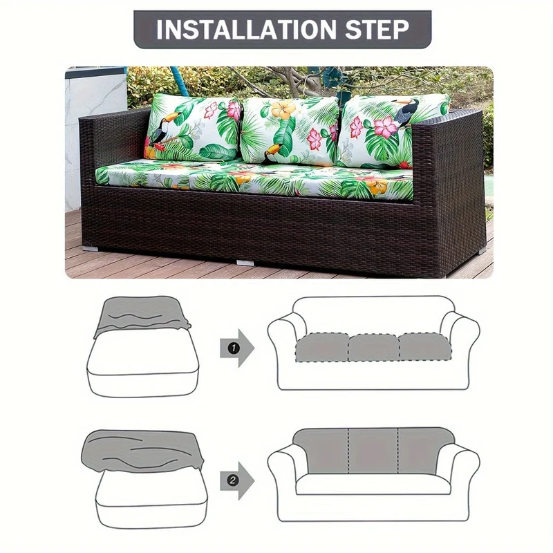 1 Stück Sofabezug mit Tiermotiv, Blätter, Blumenmuster, Boho-Stil, Kokosnuss-Druck, für den Außenbereich, Couchbezug, Möbelschutzbezug, Wohnkultur, Sofaschutz