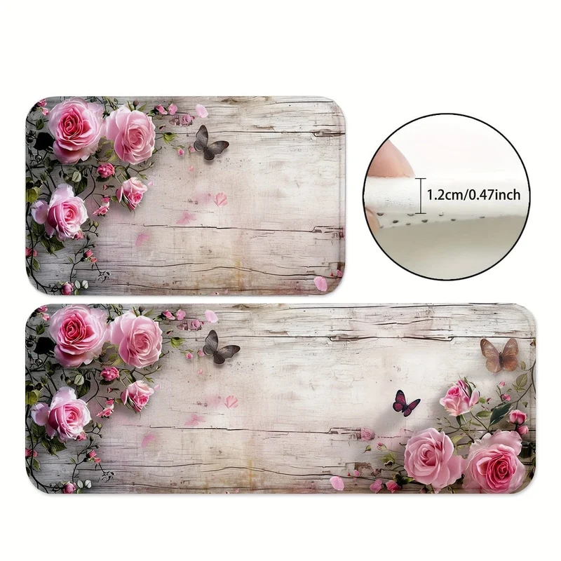 1/2 Stück, Teppich, Küchenmatte, Blumen-Bodenmatte, Küchenläufer-Teppich, langlebige Badezimmer-Pads, rutschfeste waschbare Decke für Küche, Wohnzimmer, Schlafzimmer, Couchtisch, Waschbecken, Waschküche, Fußmatte, Küchen-Bodenmatte