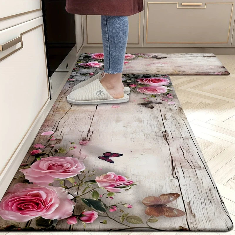 1/2 Stück, Teppich, Küchenmatte, Blumen-Bodenmatte, Küchenläufer-Teppich, langlebige Badezimmer-Pads, rutschfeste waschbare Decke für Küche, Wohnzimmer, Schlafzimmer, Couchtisch, Waschbecken, Waschküche, Fußmatte, Küchen-Bodenmatte