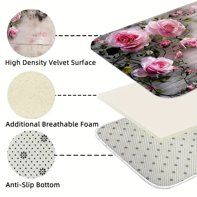 1/2 Stück, Teppich, Küchenmatte, Blumen-Bodenmatte, Küchenläufer-Teppich, langlebige Badezimmer-Pads, rutschfeste waschbare Decke für Küche, Wohnzimmer, Schlafzimmer, Couchtisch, Waschbecken, Waschküche, Fußmatte, Küchen-Bodenmatte