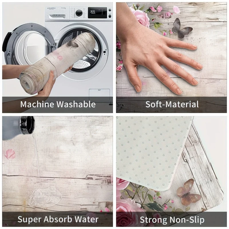 1/2 Stück, Teppich, Küchenmatte, Blumen-Bodenmatte, Küchenläufer-Teppich, langlebige Badezimmer-Pads, rutschfeste waschbare Decke für Küche, Wohnzimmer, Schlafzimmer, Couchtisch, Waschbecken, Waschküche, Fußmatte, Küchen-Bodenmatte