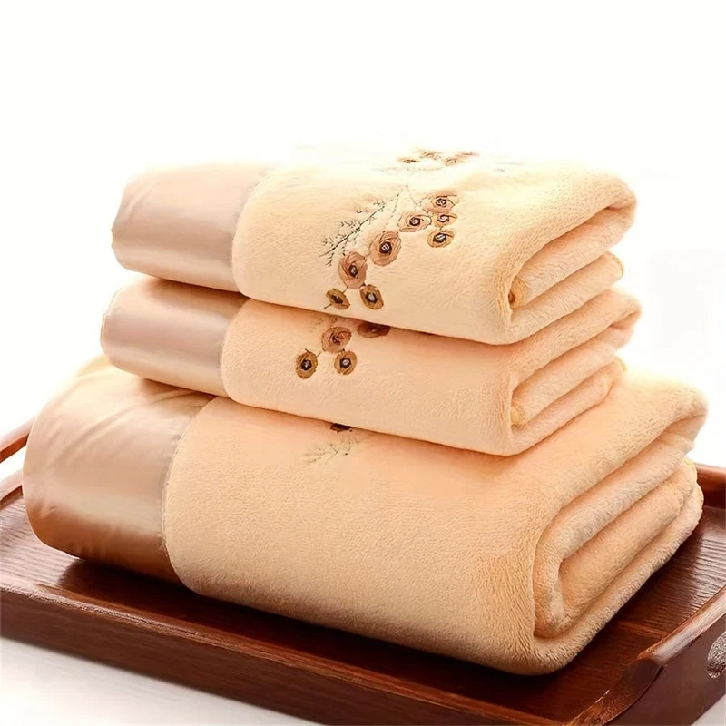 3-teiliges Handtuch-Set mit Spitzenstickerei, Haushalts-Mikrofaserhandtuch, weiches, saugfähiges Handtuch, Badetuch, Badewäsche-Sets für Badezimmer, 1 Badetuch und 2 Handtücher, Badezimmerzubehör, Badezimmer-Accessoires