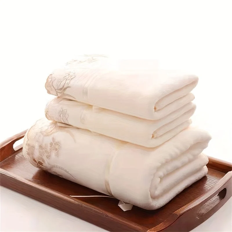 3-teiliges Handtuch-Set mit Spitzenstickerei, Haushalts-Mikrofaserhandtuch, weiches, saugfähiges Handtuch, Badetuch, Badewäsche-Sets für Badezimmer, 1 Badetuch und 2 Handtücher, Badezimmerzubehör, Badezimmer-Accessoires