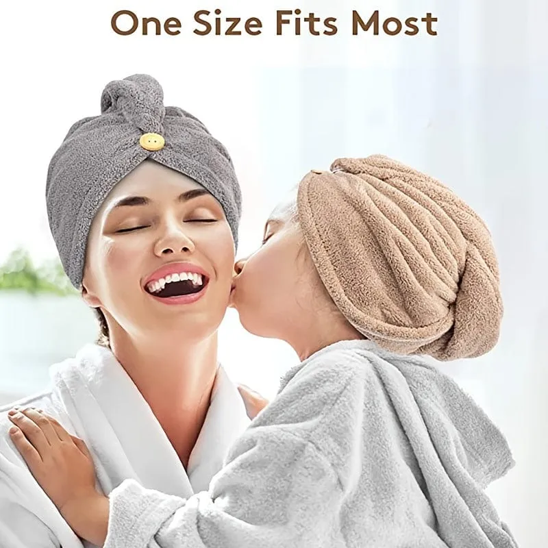 1 Stück Mikrofaser-Haarhandtuch, Haarhandtuch mit Knopf, super saugfähig, Haarhandtuchwickel, für lockiges Haar, schnell trocknende Haarwickel für Frauen, Anti-Frizz-Mikrofaserhandtuch, Grau, Kamel, Braun, Badezimmerzubehör