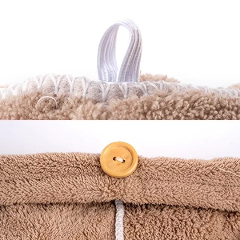 1 Stück Mikrofaser-Haarhandtuch, Haarhandtuch mit Knopf, super saugfähig, Haarhandtuchwickel, für lockiges Haar, schnell trocknende Haarwickel für Frauen, Anti-Frizz-Mikrofaserhandtuch, Grau, Kamel, Braun, Badezimmerzubehör