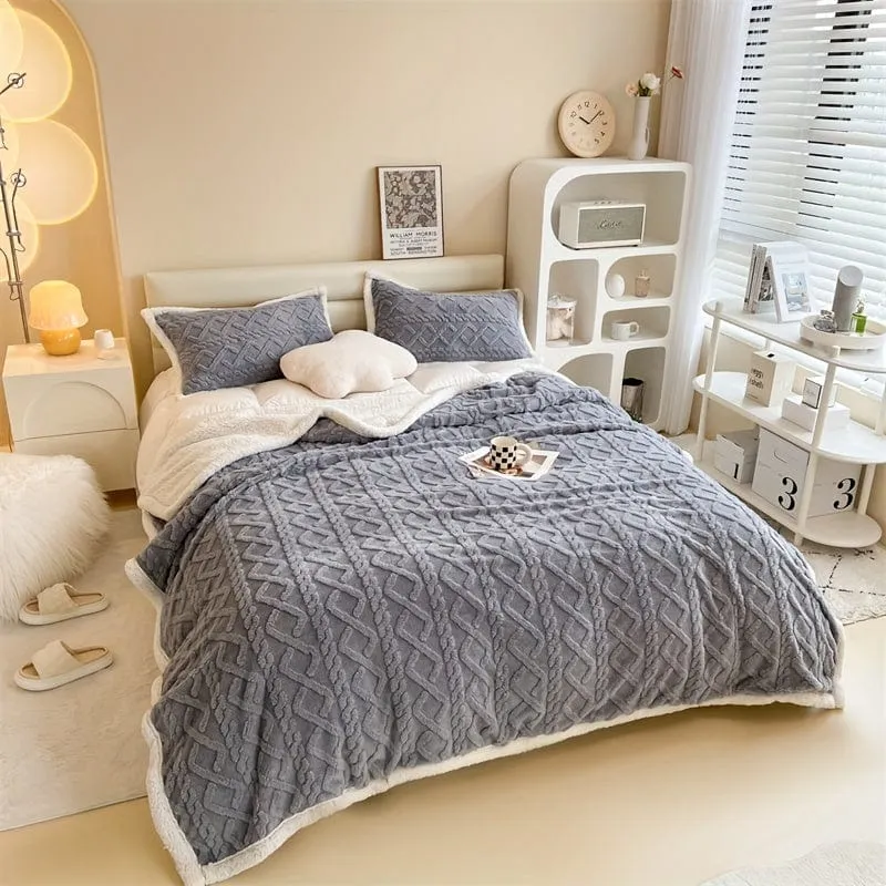 1 Stück doppelseitige Bettdecke aus Lammwolle, Taft-Plüschdecke, warme Mehrzweck-Bettdecke, Haze Blue kleine frische Decke, warme Steppdecke, Wohnzimmer-Sofabezug-Decke, Nickerchen-Decke, Mehrzweckdecke
