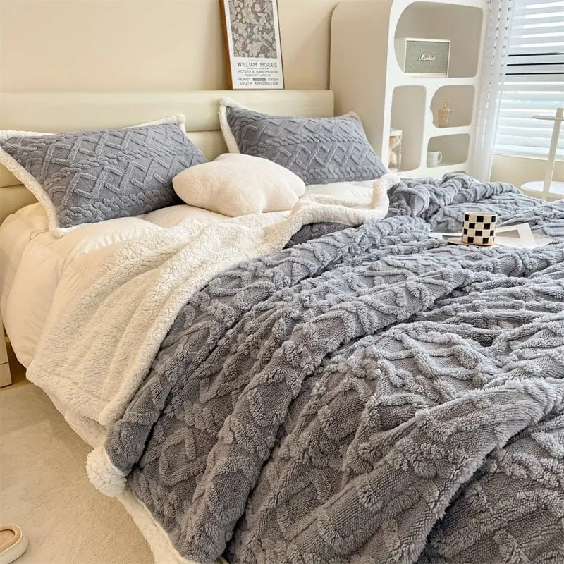 1 Stück doppelseitige Bettdecke aus Lammwolle, Taft-Plüschdecke, warme Mehrzweck-Bettdecke, Haze Blue kleine frische Decke, warme Steppdecke, Wohnzimmer-Sofabezug-Decke, Nickerchen-Decke, Mehrzweckdecke