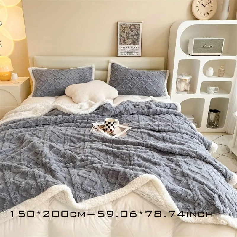 1 Stück doppelseitige Bettdecke aus Lammwolle, Taft-Plüschdecke, warme Mehrzweck-Bettdecke, Haze Blue kleine frische Decke, warme Steppdecke, Wohnzimmer-Sofabezug-Decke, Nickerchen-Decke, Mehrzweckdecke