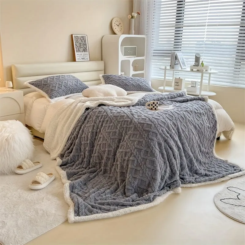 1 Stück doppelseitige Bettdecke aus Lammwolle, Taft-Plüschdecke, warme Mehrzweck-Bettdecke, Haze Blue kleine frische Decke, warme Steppdecke, Wohnzimmer-Sofabezug-Decke, Nickerchen-Decke, Mehrzweckdecke