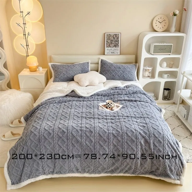 1 Stück doppelseitige Bettdecke aus Lammwolle, Taft-Plüschdecke, warme Mehrzweck-Bettdecke, Haze Blue kleine frische Decke, warme Steppdecke, Wohnzimmer-Sofabezug-Decke, Nickerchen-Decke, Mehrzweckdecke