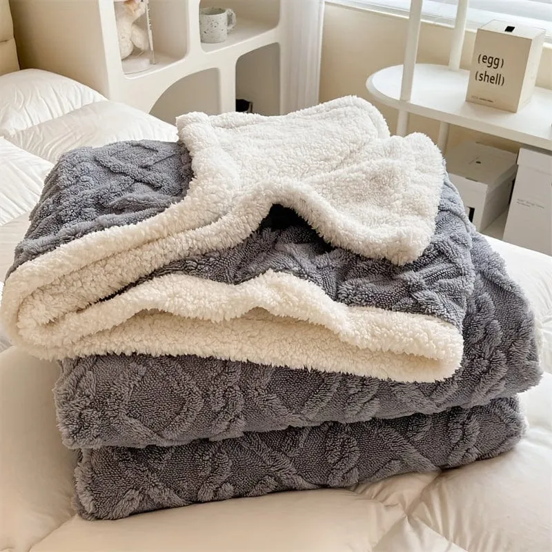 1 Stück doppelseitige Bettdecke aus Lammwolle, Taft-Plüschdecke, warme Mehrzweck-Bettdecke, Haze Blue kleine frische Decke, warme Steppdecke, Wohnzimmer-Sofabezug-Decke, Nickerchen-Decke, Mehrzweckdecke