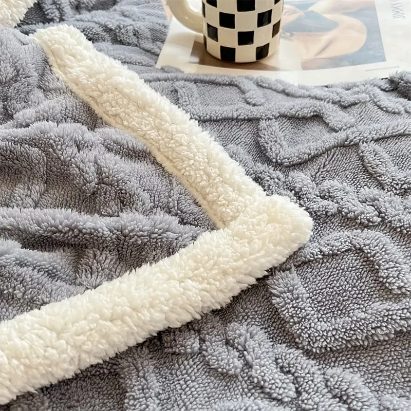 1 Stück doppelseitige Bettdecke aus Lammwolle, Taft-Plüschdecke, warme Mehrzweck-Bettdecke, Haze Blue kleine frische Decke, warme Steppdecke, Wohnzimmer-Sofabezug-Decke, Nickerchen-Decke, Mehrzweckdecke