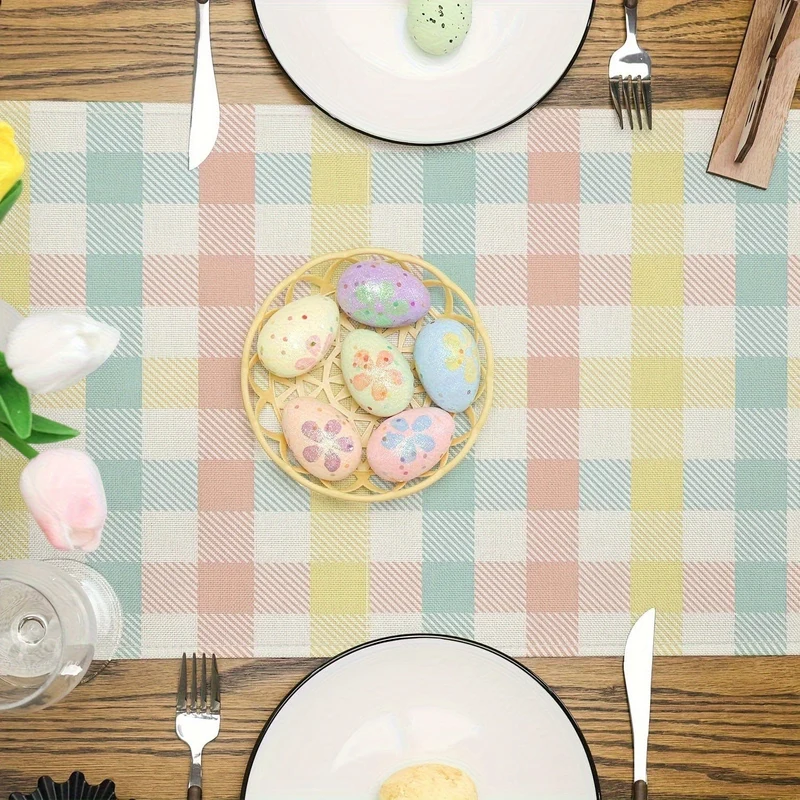 1 Stück Ostertischläufer, Fröhliche Osterdekorationen, bunter Hasen-Osterläufer für den Tisch, saisonale Frühlingsferiendekoration für den Esstisch im Innen- und Außenbereich
