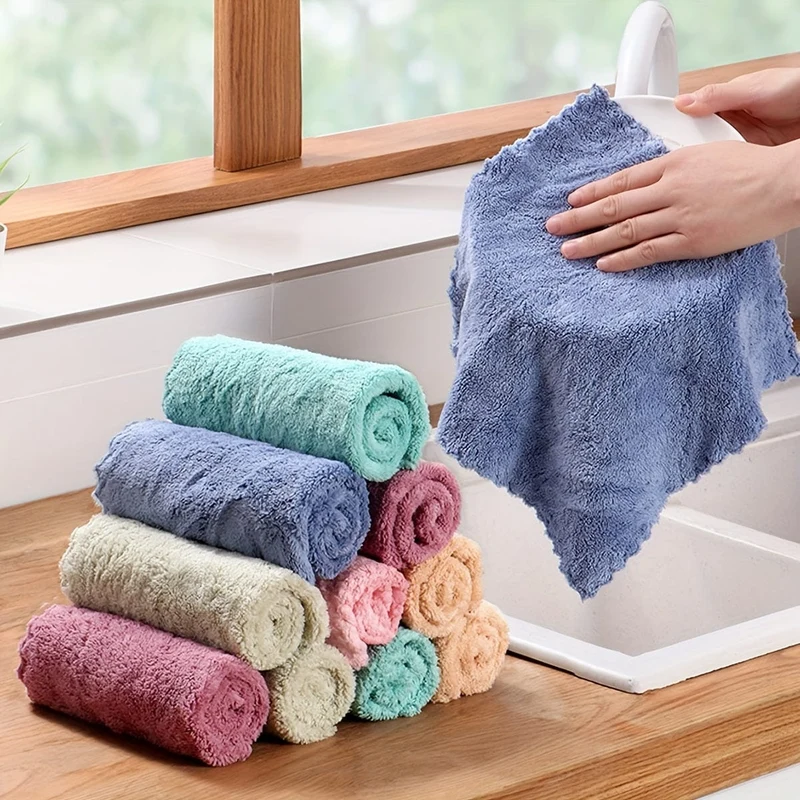 5/10 Stück, einfarbiges Geschirrtuch, verdicktes Küchengeschirrtuch für den Haushalt, super saugfähiges Geschirrtuch, Reinigungsspezial, Bambusfaser, saugfähig, fällt nicht ab, klebt nicht an Öl, Reinigungsmittel