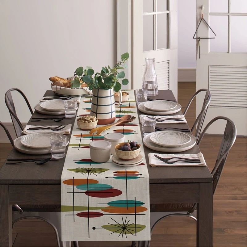 1 Stück, Tischläufer, Retro-moderner Mid-Century-Tischläufer, Hochzeits-Couchtischläufer, Tisch im Bauernhausstil für Esstisch, Urlaubsparty, Innen- und Außendekoration