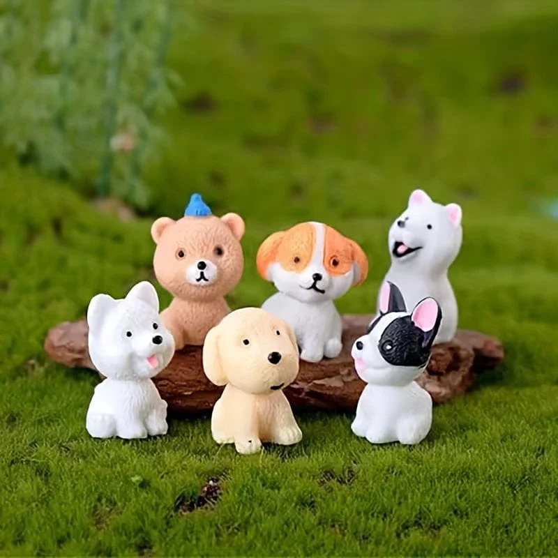 12 Stück, süße Cartoon-Welpen – handgefertigte Harztiere für Tischdekorationen, Mikrolandschaften, Kuchendekorationen und Wohnaccessoires