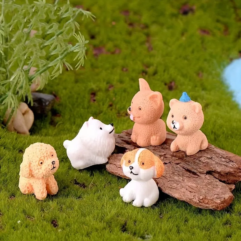 12 Stück, süße Cartoon-Welpen – handgefertigte Harztiere für Tischdekorationen, Mikrolandschaften, Kuchendekorationen und Wohnaccessoires