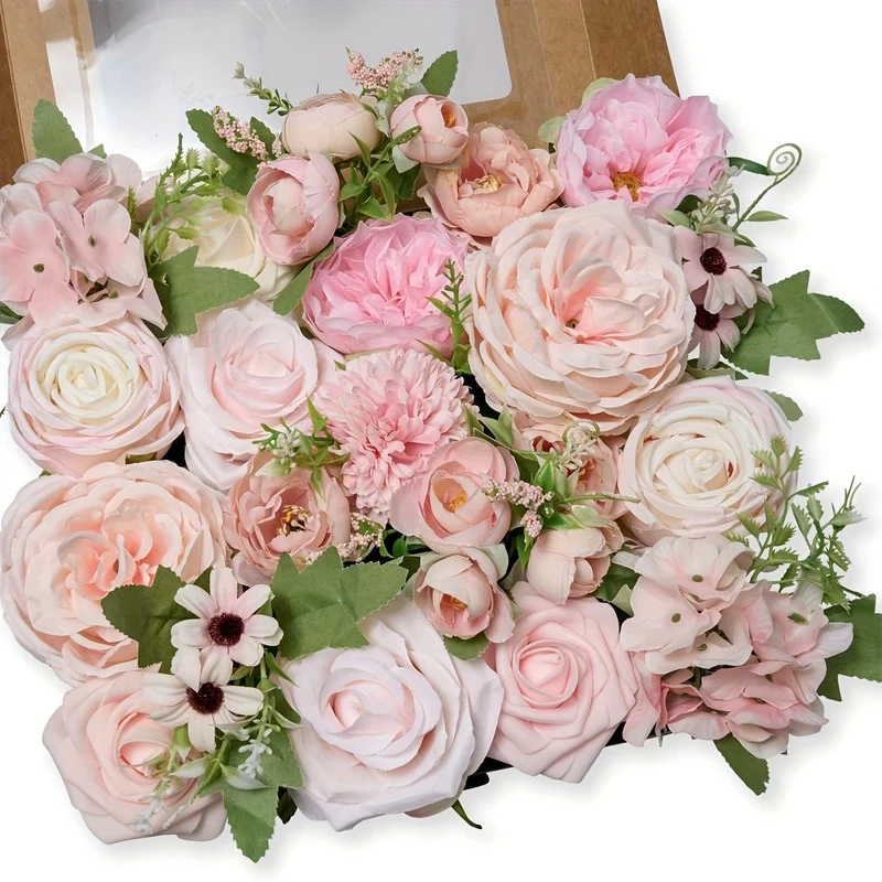 1 Schachtel künstliche Blumen, rosa Hochzeitsblumen mit Stielen, künstliche Kuchenblumen, Hochzeitsstrauß, Mittelstücke, Kuchendekoration, Duschdekoration, ästhetische Raumdekoration, Heimdekoration