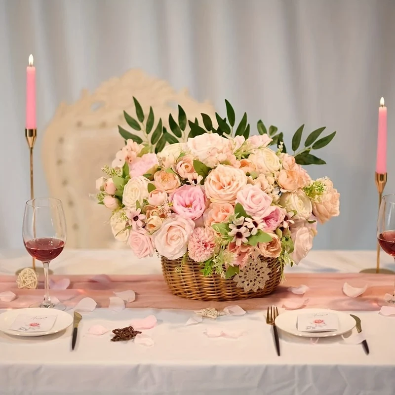 1 Schachtel künstliche Blumen, rosa Hochzeitsblumen mit Stielen, künstliche Kuchenblumen, Hochzeitsstrauß, Mittelstücke, Kuchendekoration, Duschdekoration, ästhetische Raumdekoration, Heimdekoration