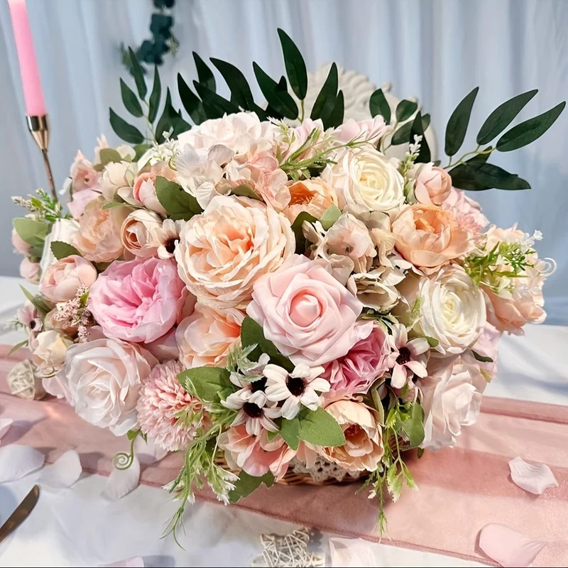 1 Schachtel künstliche Blumen, rosa Hochzeitsblumen mit Stielen, künstliche Kuchenblumen, Hochzeitsstrauß, Mittelstücke, Kuchendekoration, Duschdekoration, ästhetische Raumdekoration, Heimdekoration