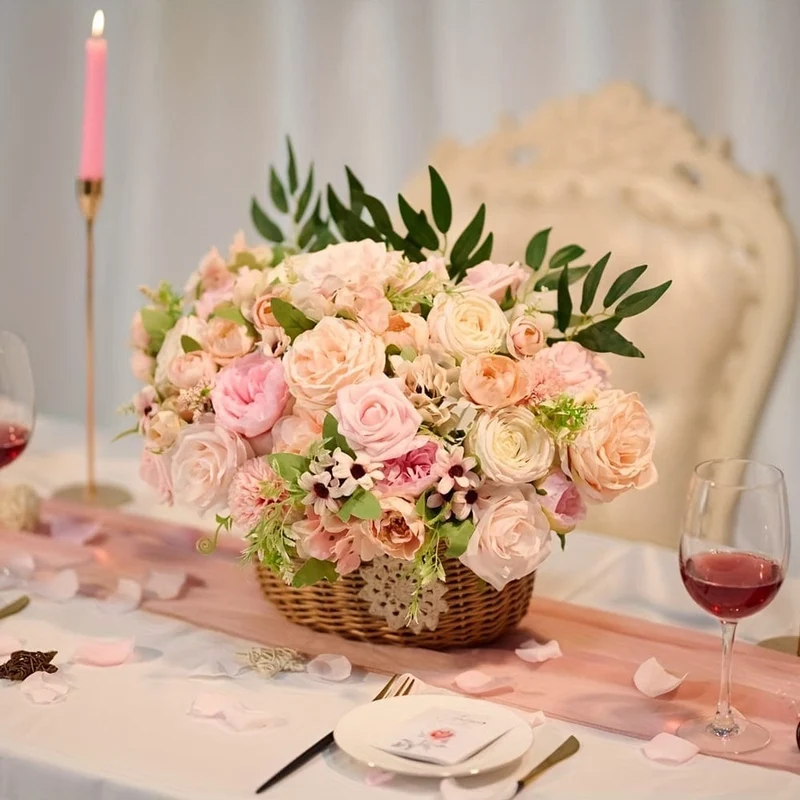 1 Schachtel künstliche Blumen, rosa Hochzeitsblumen mit Stielen, künstliche Kuchenblumen, Hochzeitsstrauß, Mittelstücke, Kuchendekoration, Duschdekoration, ästhetische Raumdekoration, Heimdekoration