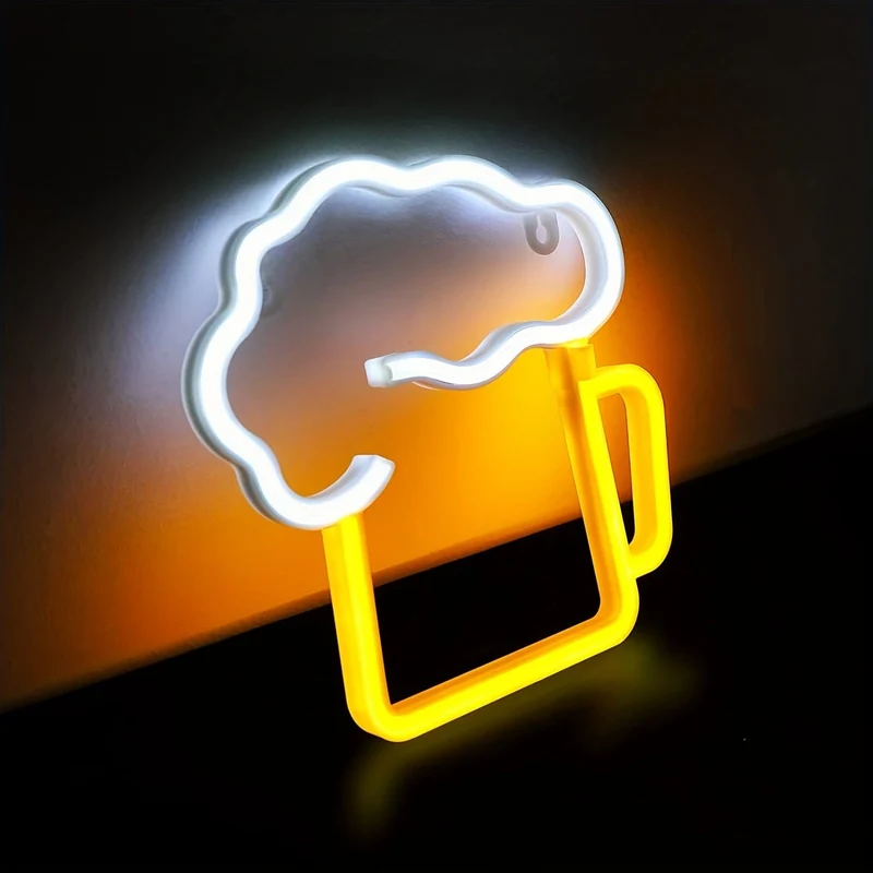 1 Stück Neon-Bierschilder für Männerhöhlen, batteriebetrieben und USB-betrieben, weiß und gelb | Bierkrug-Leuchtschild, Geschenk für Ehemann, LED-Wandkunst-Dekor, Bier-Neonlicht, für Garage, Terrasse, Zuhause, Bar, Café, Pub, Nachtclub