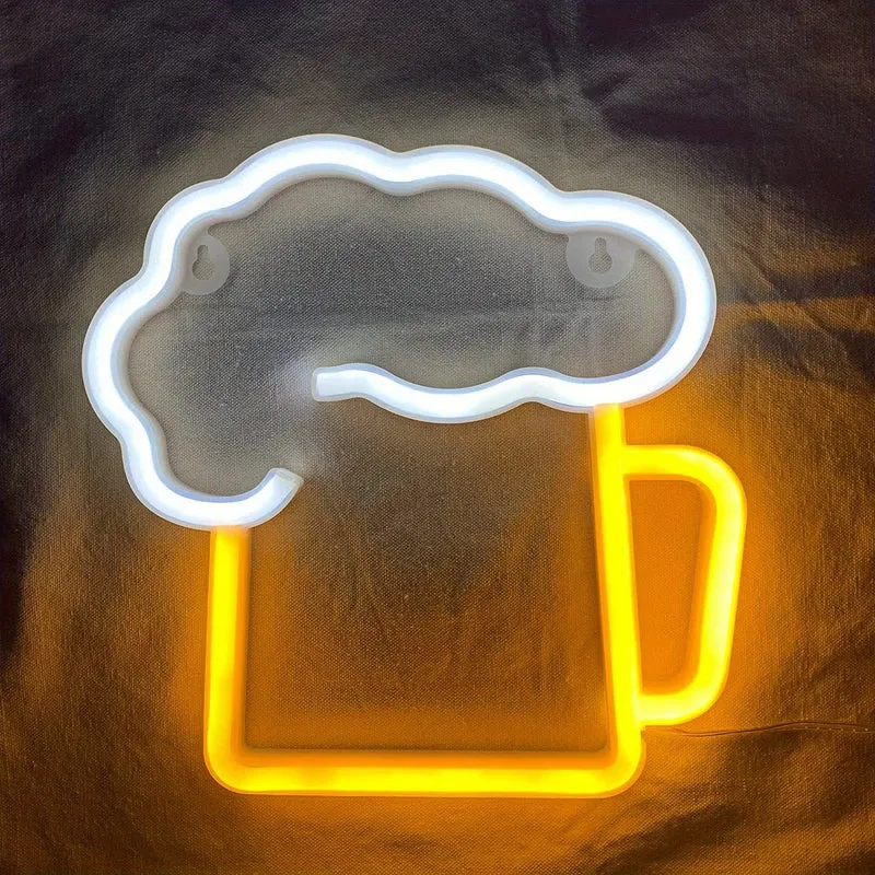 1 Stück Neon-Bierschilder für Männerhöhlen, batteriebetrieben und USB-betrieben, weiß und gelb | Bierkrug-Leuchtschild, Geschenk für Ehemann, LED-Wandkunst-Dekor, Bier-Neonlicht, für Garage, Terrasse, Zuhause, Bar, Café, Pub, Nachtclub