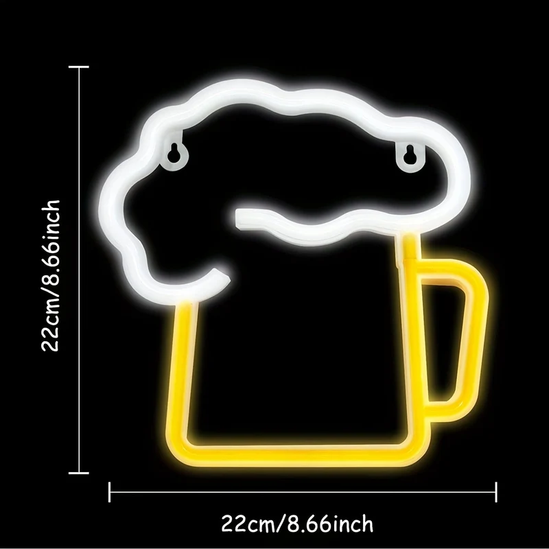 1 Stück Neon-Bierschilder für Männerhöhlen, batteriebetrieben und USB-betrieben, weiß und gelb | Bierkrug-Leuchtschild, Geschenk für Ehemann, LED-Wandkunst-Dekor, Bier-Neonlicht, für Garage, Terrasse, Zuhause, Bar, Café, Pub, Nachtclub