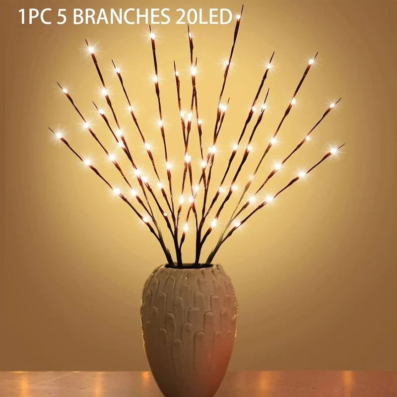 1 Stück, 20 LED-Zweiglichter – Innendekorationsbeleuchtung für Hochzeiten, Geburtstage und Weihnachten – Lichterketten mit Zweigdesign