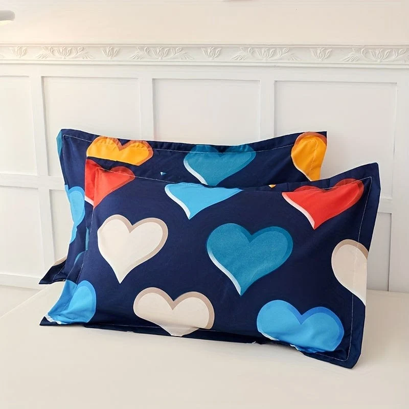 3-teiliges Bettbezug-Set, buntes Liebes-Druck-Bettwäsche-Set für Schlafzimmer, Gästezimmer, weicher und bequemer Bettbezug, Geschenk für Familie (1 x Bettbezug + 2 x Kissenbezüge, ohne Kern)