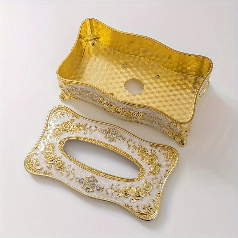 1 Stück, Taschentuchbox-Halter, Taschentuchhalter für den Schreibtisch, Taschentuchbox-Abdeckung, Taschentuchbox im Vintage-Stil, dekorativer Taschentuchhalter, kreative Taschentuchbox für Zuhause, Küche, Schlafzimmer, Wohnzimmer, Esszimmer, Taschentuchbox aus Kunststoff mit Rosenprägung,