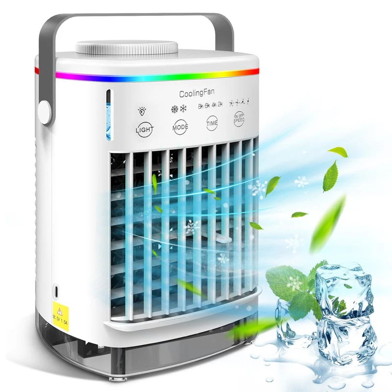 Luftkühlerventilator, tragbarer Nebelkühlerventilator, Verdunstungskühler für den persönlichen Raum, Luftbefeuchter, Mini-USB-Kühltischventilator mit 4 Windgeschwindigkeiten für Schlafzimmer, Reisen, Büro