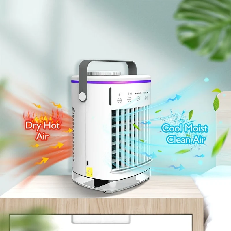 Luftkühlerventilator, tragbarer Nebelkühlerventilator, Verdunstungskühler für den persönlichen Raum, Luftbefeuchter, Mini-USB-Kühltischventilator mit 4 Windgeschwindigkeiten für Schlafzimmer, Reisen, Büro