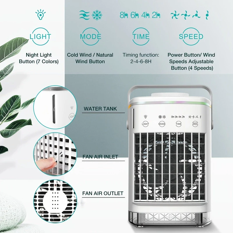Luftkühlerventilator, tragbarer Nebelkühlerventilator, Verdunstungskühler für den persönlichen Raum, Luftbefeuchter, Mini-USB-Kühltischventilator mit 4 Windgeschwindigkeiten für Schlafzimmer, Reisen, Büro