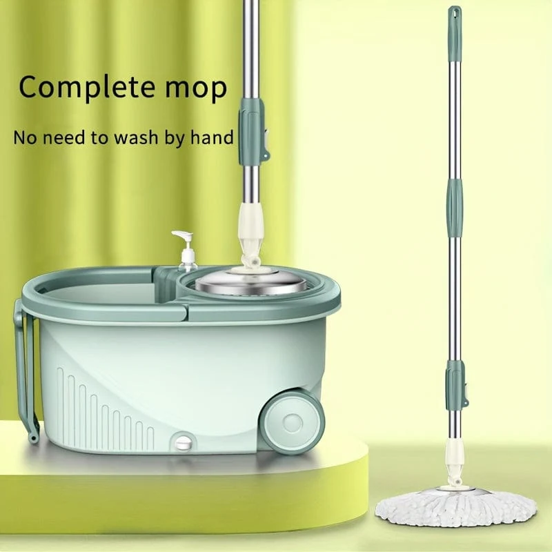 1 Set, Haushalts-Schleudermopp und Eimer-Set mit 2/4 Mopptuch, rotierender Bodenwischer für den Haushalt, freihändiger Waschmopp, Staubentfernungsmopp, Trocken- und Nassgebrauch, perfekt für Zuhause, Küche, Badezimmerboden, Reinigungsmittel, Reinigungswerkzeug