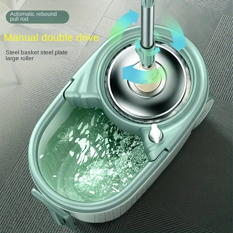 1 Set, Haushalts-Schleudermopp und Eimer-Set mit 2/4 Mopptuch, rotierender Bodenwischer für den Haushalt, freihändiger Waschmopp, Staubentfernungsmopp, Trocken- und Nassgebrauch, perfekt für Zuhause, Küche, Badezimmerboden, Reinigungsmittel, Reinigungswerkzeug