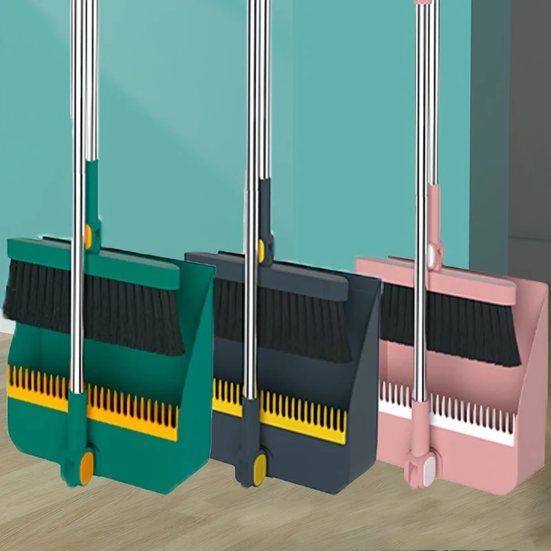 Robustes Haushaltsbesen- und Kehrschaufel-Set mit langem Griff, kreatives Kammzahn-Design, faltbare, aufrechte Aufbewahrung für Zuhause, Büro, Schule, Wohnheim