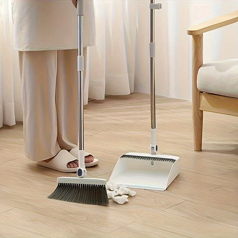 Robustes Haushaltsbesen- und Kehrschaufel-Set mit langem Griff, kreatives Kammzahn-Design, faltbare, aufrechte Aufbewahrung für Zuhause, Büro, Schule, Wohnheim