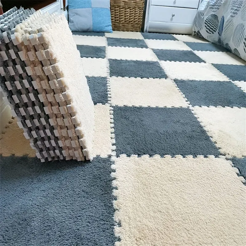 12 Stück, kreativer Puzzle-Spleißteppich, komplette Stadtblock-Bodenmatte, einfarbige quadratische Nachttischdecke, Schlafzimmermatte, Fußdecke, 29.97 x 29.97 cm, Heimdekoration, Raumdekoration, Einweihungsgeschenk