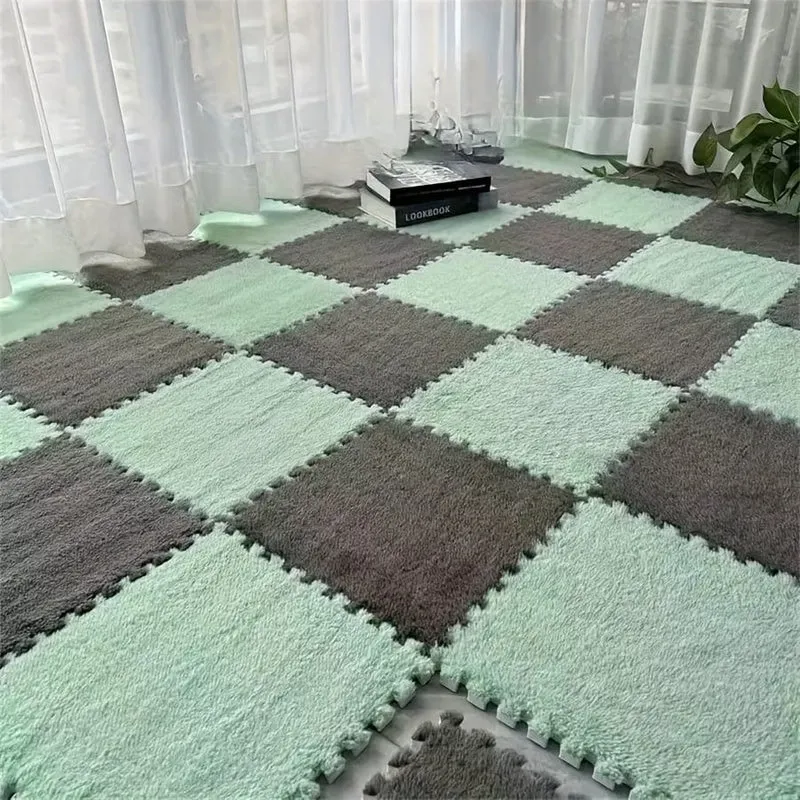 12 Stück, kreativer Puzzle-Spleißteppich, komplette Stadtblock-Bodenmatte, einfarbige quadratische Nachttischdecke, Schlafzimmermatte, Fußdecke, 29.97 x 29.97 cm, Heimdekoration, Raumdekoration, Einweihungsgeschenk