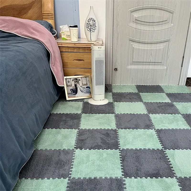12 Stück, kreativer Puzzle-Spleißteppich, komplette Stadtblock-Bodenmatte, einfarbige quadratische Nachttischdecke, Schlafzimmermatte, Fußdecke, 29.97 x 29.97 cm, Heimdekoration, Raumdekoration, Einweihungsgeschenk