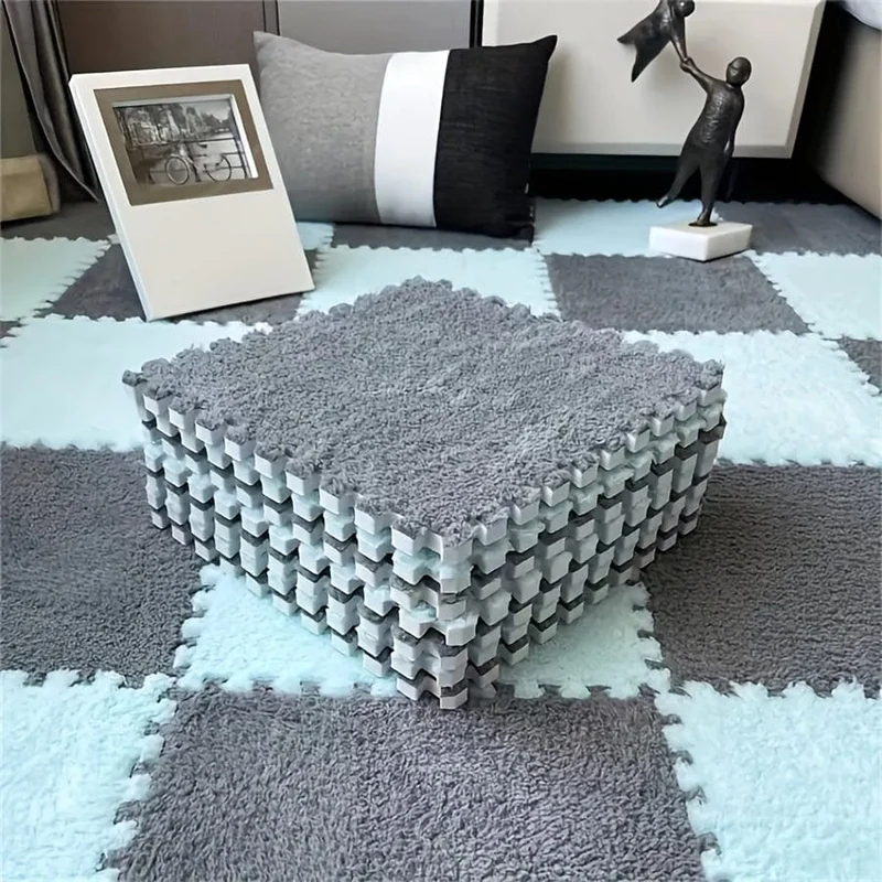12 Stück, kreativer Puzzle-Spleißteppich, komplette Stadtblock-Bodenmatte, einfarbige quadratische Nachttischdecke, Schlafzimmermatte, Fußdecke, 29.97 x 29.97 cm, Heimdekoration, Raumdekoration, Einweihungsgeschenk