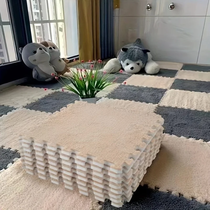 12 Stück, kreativer Puzzle-Spleißteppich, komplette Stadtblock-Bodenmatte, einfarbige quadratische Nachttischdecke, Schlafzimmermatte, Fußdecke, 29.97 x 29.97 cm, Heimdekoration, Raumdekoration, Einweihungsgeschenk