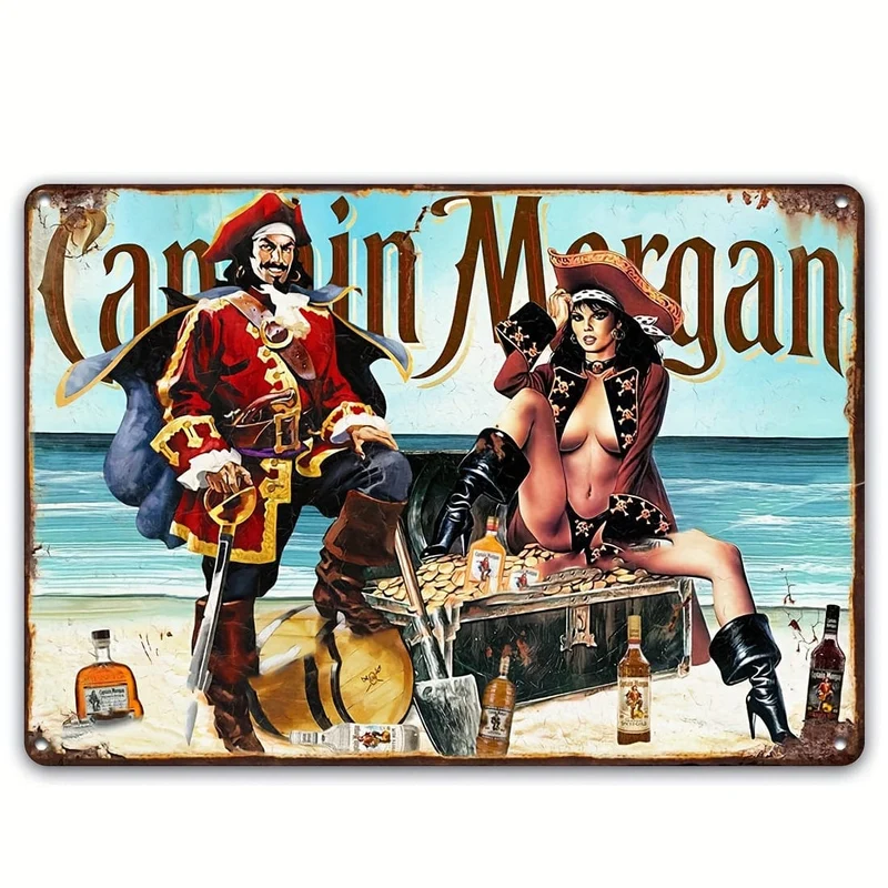 1 Schilder „Captain & Lady Morgan“, Metallblechschild, Vintage-Kneipe, Tiki-Bar, Zuhause, Café, Wand, Bier, Retro-Clubschild, lustige Retro-Kunst, Wandschilder, Dekoration, 20.32 cm x 30.48 cm