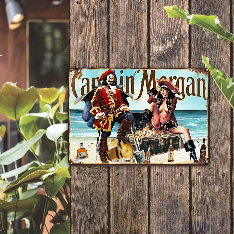 1 Schilder „Captain & Lady Morgan“, Metallblechschild, Vintage-Kneipe, Tiki-Bar, Zuhause, Café, Wand, Bier, Retro-Clubschild, lustige Retro-Kunst, Wandschilder, Dekoration, 20.32 cm x 30.48 cm