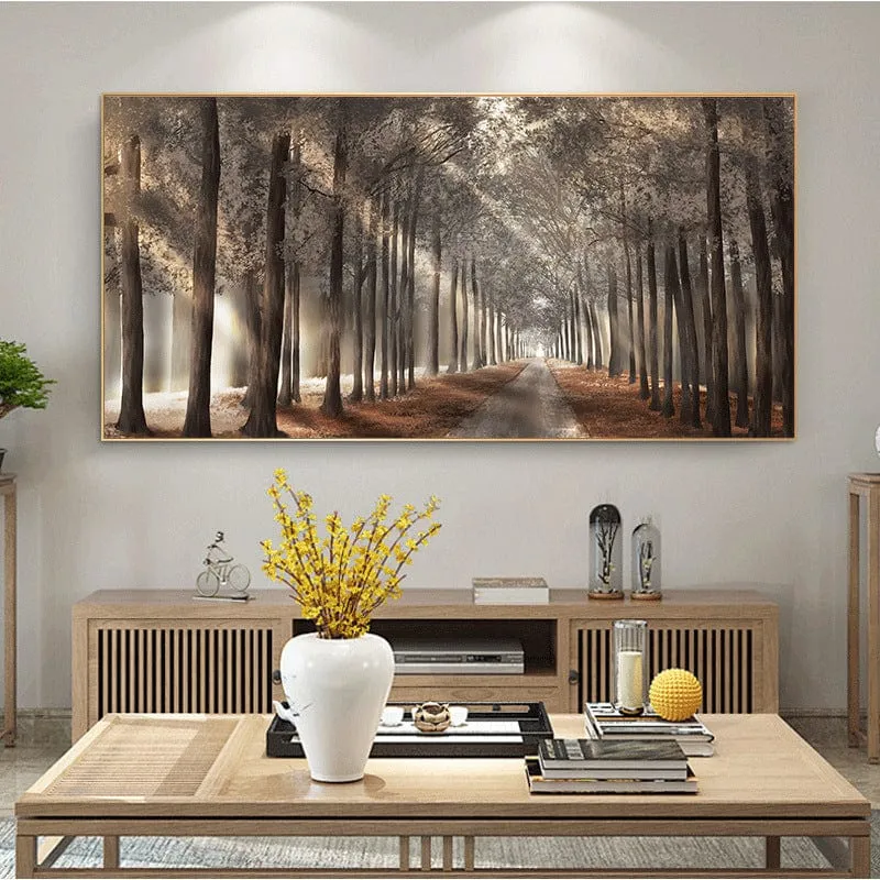 1 Stück Natur Sonnenschein Leinwandmalerei, Bäume Poster, Landschaft Wald Wandkunst Bilder, skandinavische Drucke, für Wohnkultur, kein Rahmen