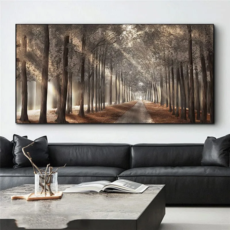 1 Stück Natur Sonnenschein Leinwandmalerei, Bäume Poster, Landschaft Wald Wandkunst Bilder, skandinavische Drucke, für Wohnkultur, kein Rahmen